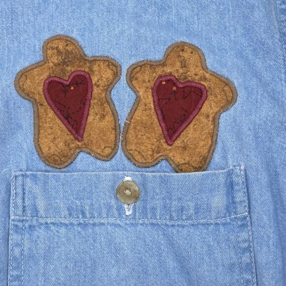 Vintage Three Rivers Denim Shirt‎ Womens Medium Embroidered Santa Cabincore Mom - Picture 6 of 16